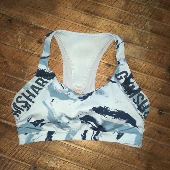 Gymshark Other - Gymshark blue and white marble scoop neck racer back athletic bra